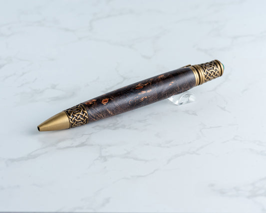 Celtic Twist Pen - Black Dyed Burl Wood & Antique Brass