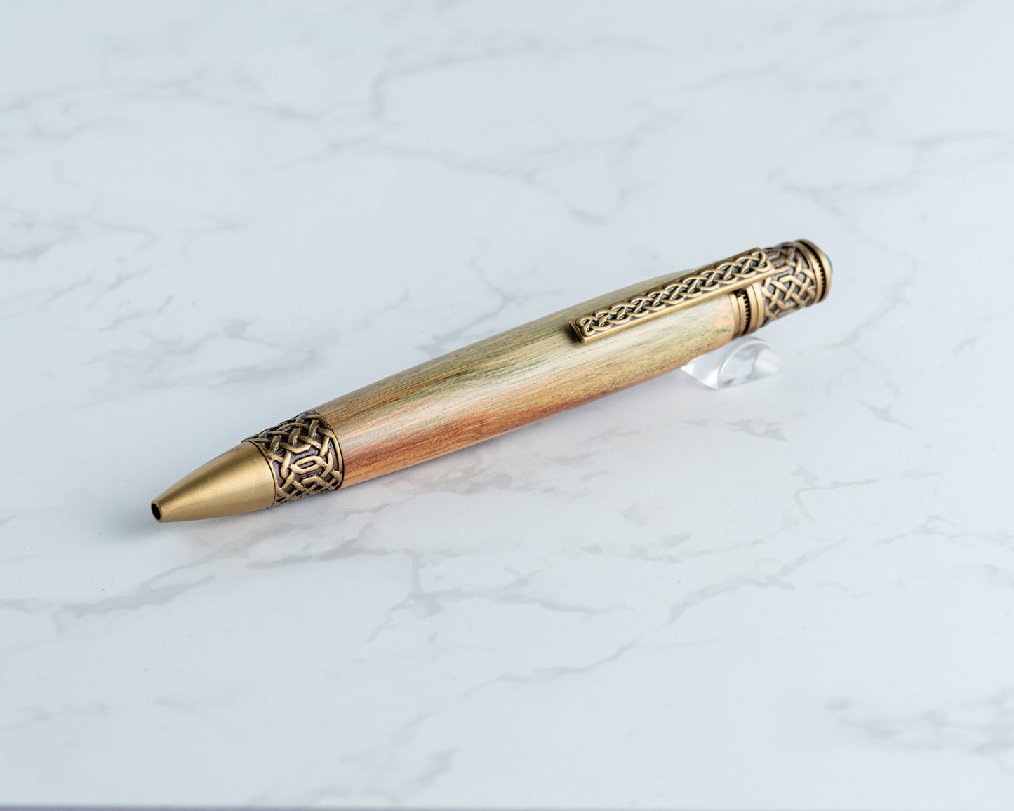 Celtic Twist Pen - Green Ambrosia Maple & Antique Brass