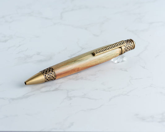 Celtic Twist Pen - Green Ambrosia Maple & Antique Brass