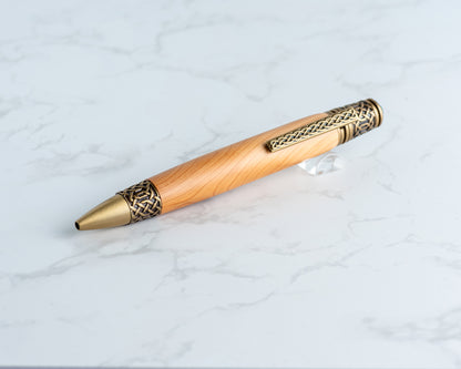Celtic Twist Pen - English Yew Wood & Antique Brass