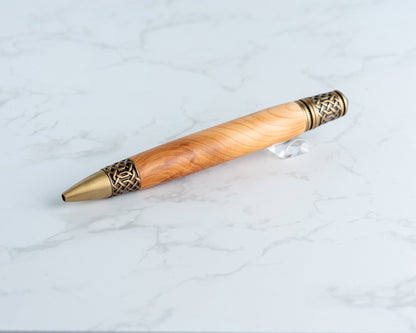 Celtic Twist Pen - English Yew Wood & Antique Brass