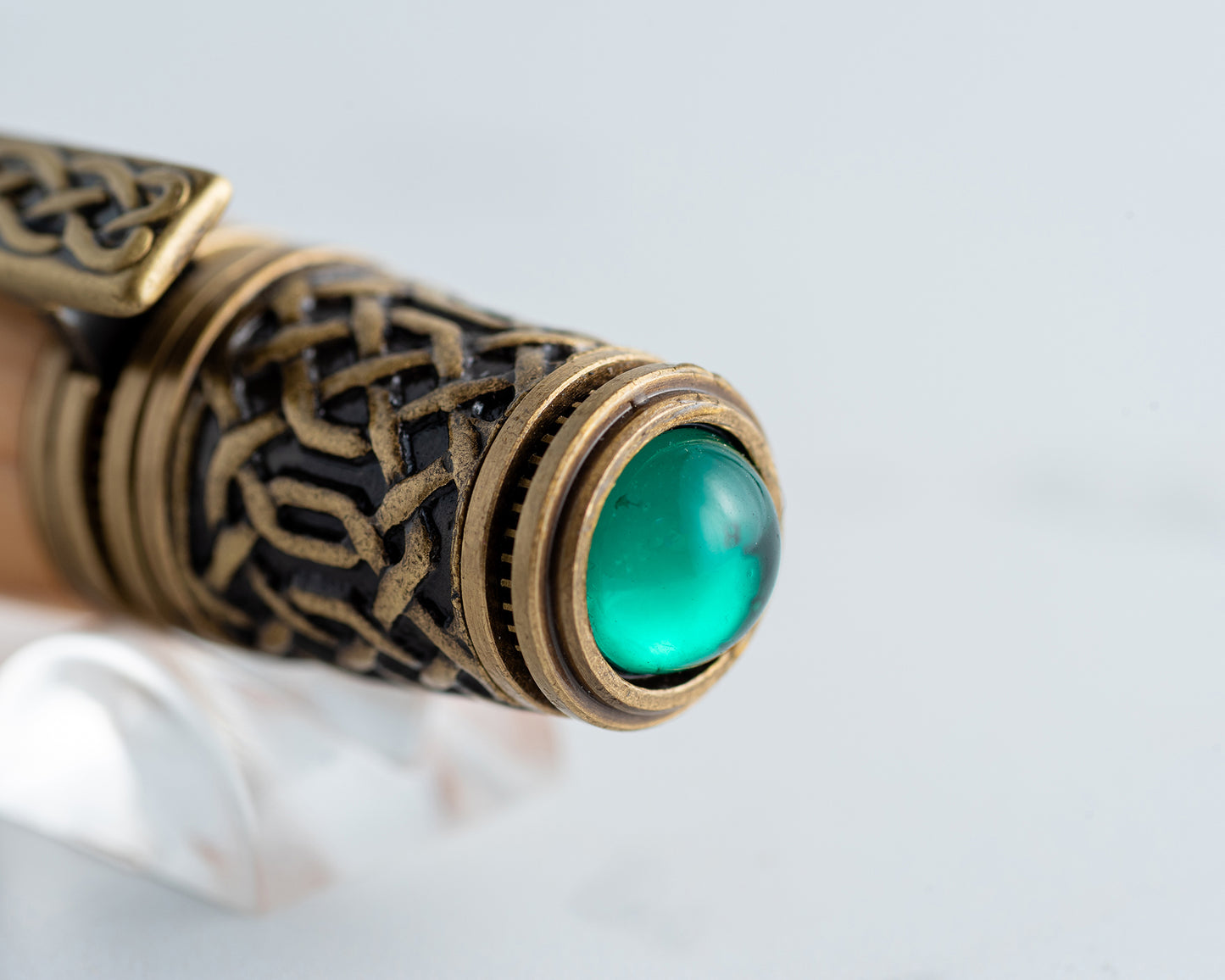 Celtic Twist Pen - Teal Curly Maple & Antique Brass