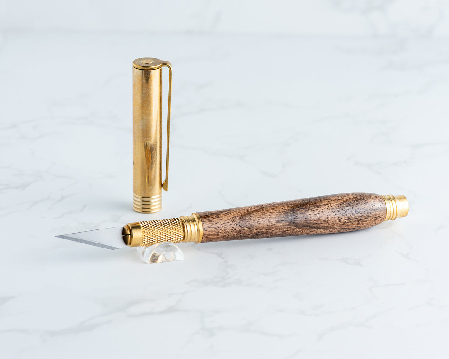 Hobby Knife - English Walnut Wood on Raw Brass Hardware
