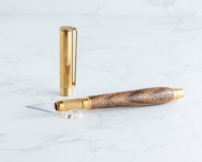 Hobby Knife - English Walnut Wood on Raw Brass Hardware