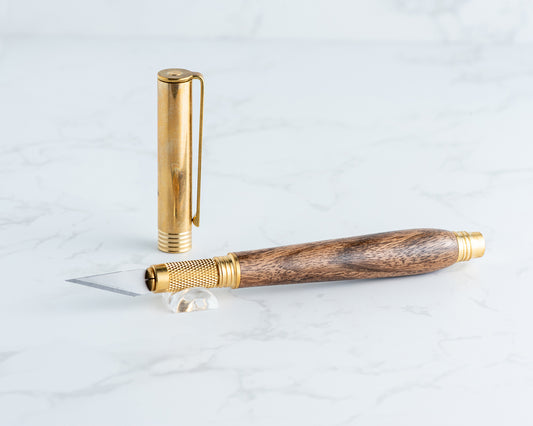 Hobby Knife - English Walnut Wood on Raw Brass Hardware