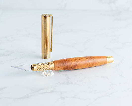 Hobby Knife - English Yew Wood on Raw Brass Hardware