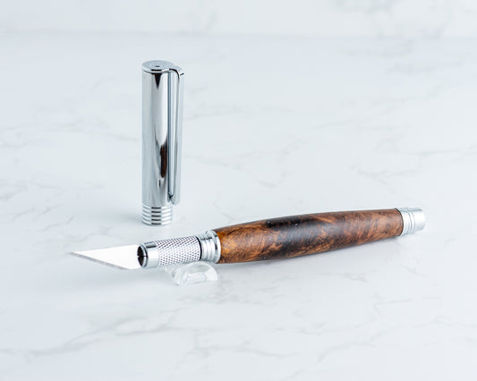 Hobby Knife - Stabilized Redwood Burl on Chrome Hardware