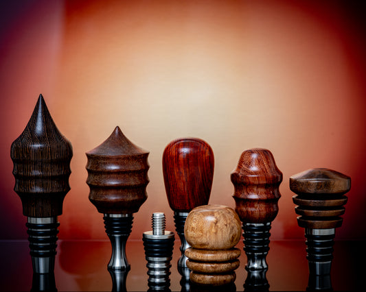 Hand-turned Wooden Bottle Stopper - Customizable Made-To-Order | Exotic Woods w/ Premium FDA-Grade Stainless Steel & Nitrile Hardware