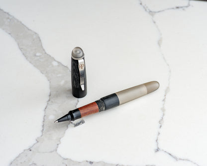 Daily Carry - EDC Demo | Handmade Convertible Pen w/ Black & Brown Canvas Micarta, Ebonite, Smoky Demo Resin, and Stainless Steel Clip