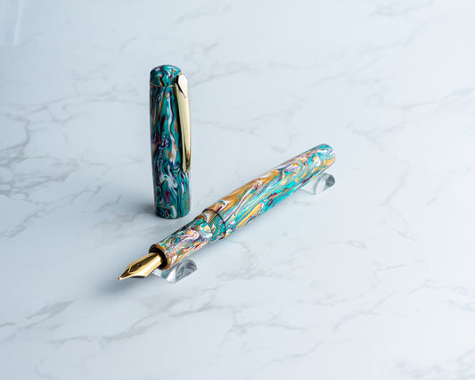Primary Piece - "End of Summer Bash" Handmade Fountain Pen w/ Gold Plated Clip