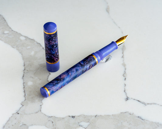 Primary Piece - "Lavender Haze" | Handmade Box Elder Burl, Raw Brass & DiamondCast Fountain Pen