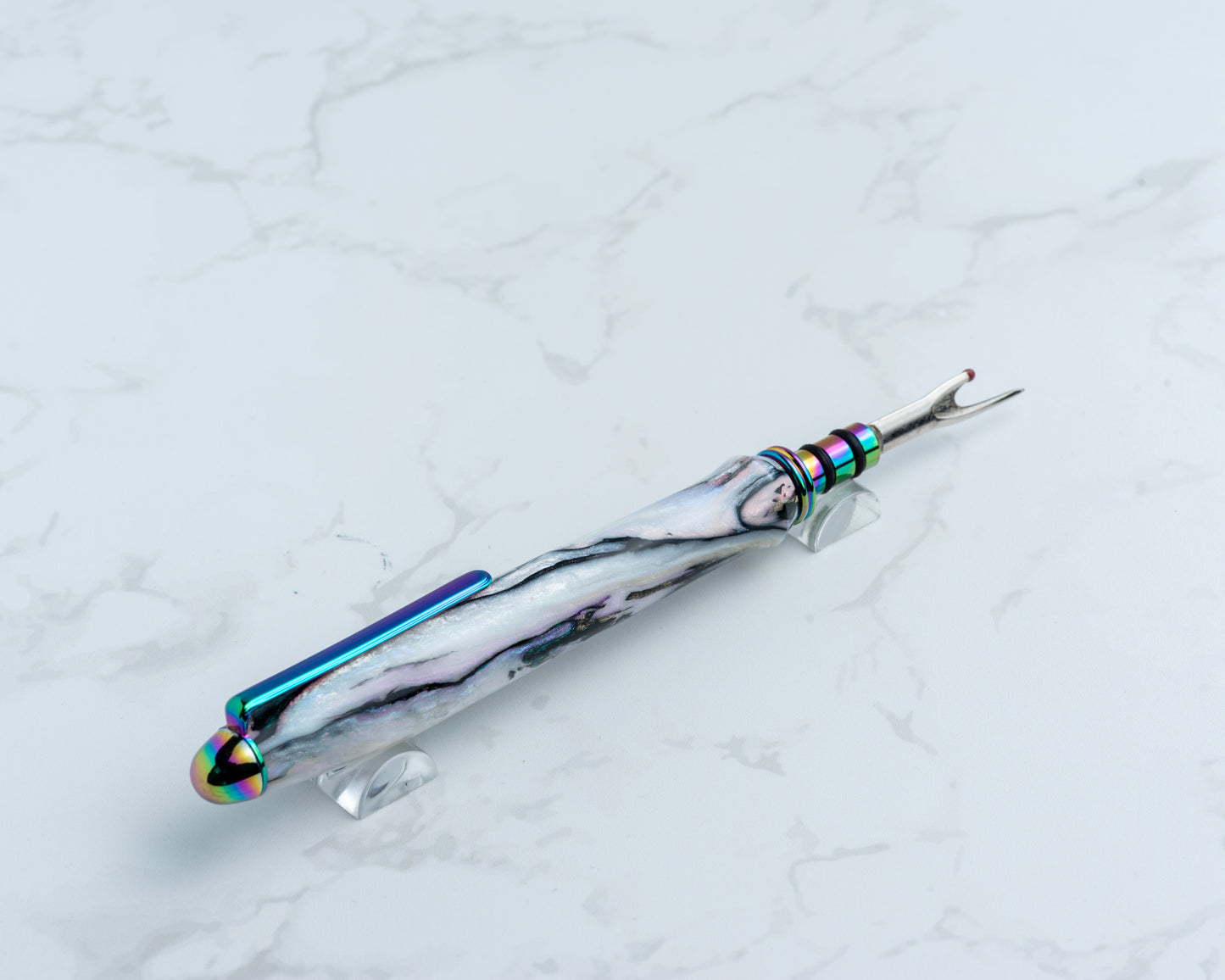 Single-Blade Seam Ripper w/ Removable Pocket Clip - "Abalone" Resin on Oil Slick Hardware