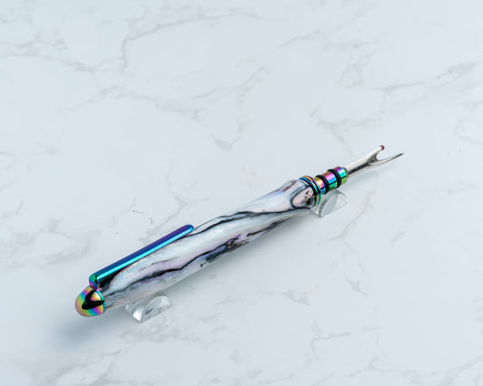 Single-Blade Seam Ripper w/ Removable Pocket Clip - "Abalone" Resin on Oil Slick Hardware