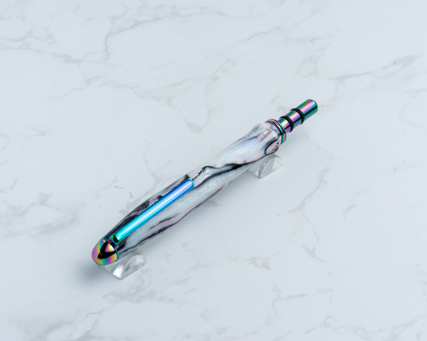 Single-Blade Seam Ripper w/ Removable Pocket Clip - "Abalone" Resin on Oil Slick Hardware