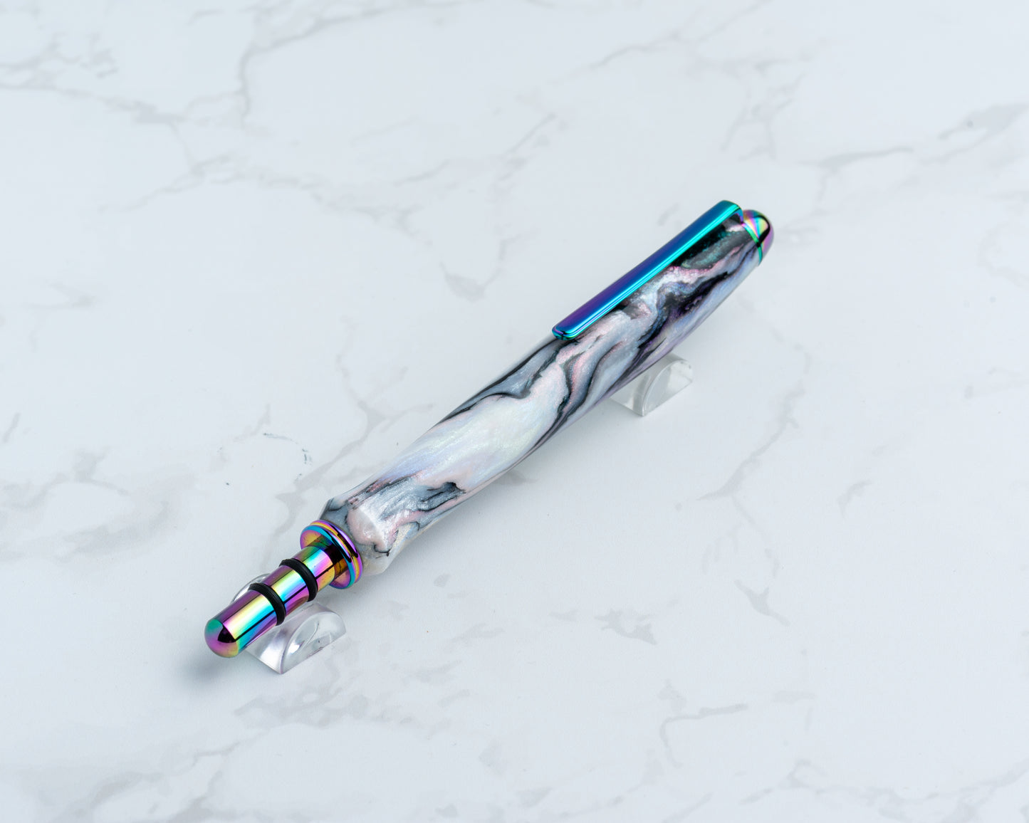 Single-Blade Seam Ripper w/ Removable Pocket Clip - "Abalone" Resin on Oil Slick Hardware