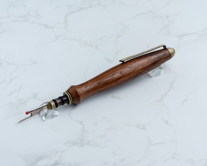 Single-Blade Seam Ripper w/ Removable Pocket Clip - Black Willow Wood on "Antique" Brass Hardware