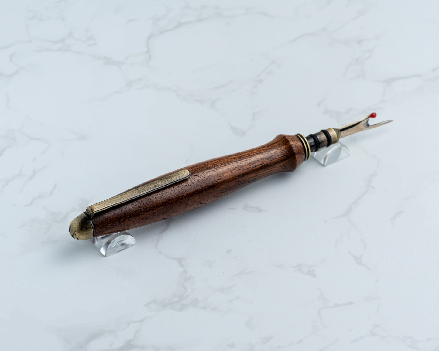 Single-Blade Seam Ripper w/ Removable Pocket Clip - Black Willow Wood on "Antique" Brass Hardware