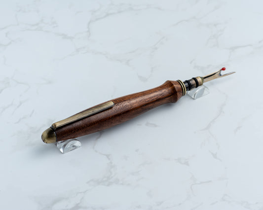 Single-Blade Seam Ripper w/ Removable Pocket Clip - Black Willow Wood on "Antique" Brass Hardware