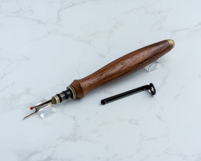 Single-Blade Seam Ripper w/ Removable Pocket Clip - Black Willow Wood on "Antique" Brass Hardware