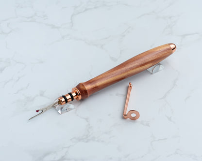 Single-Blade Seam Ripper w/ Removable Pocket Clip - Cedar Wood on Copper Plated Hardware