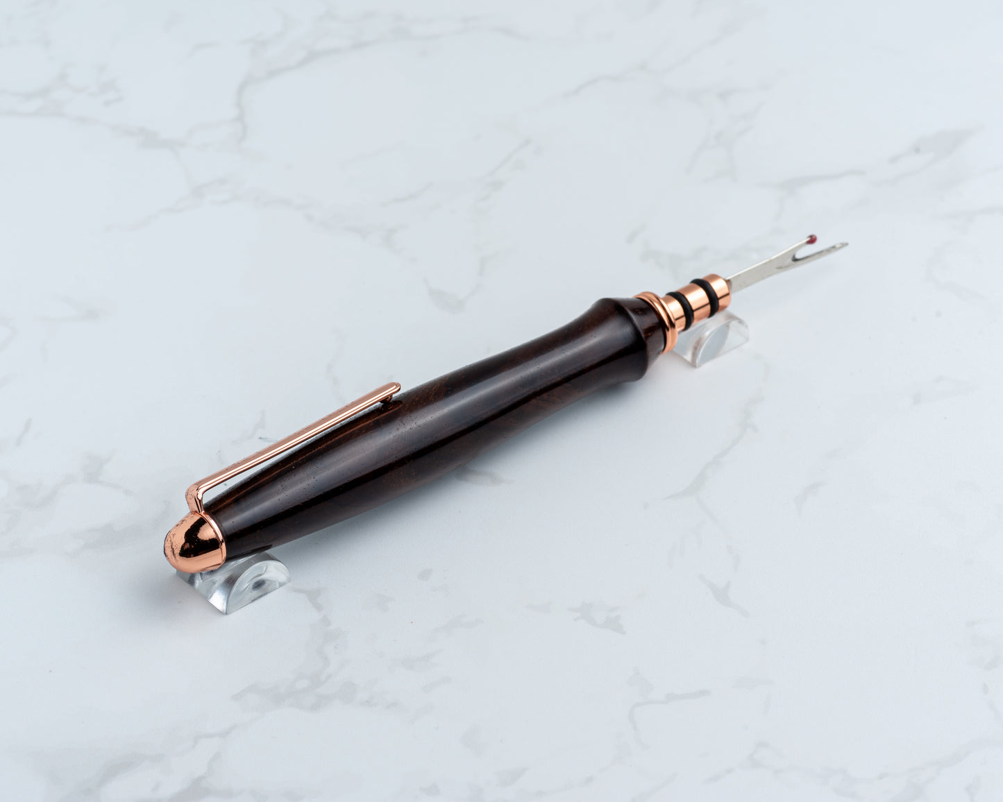 Single-Blade Seam Ripper w/ Removable Pocket Clip - Cocobolo Wood on Copper Plated Hardware