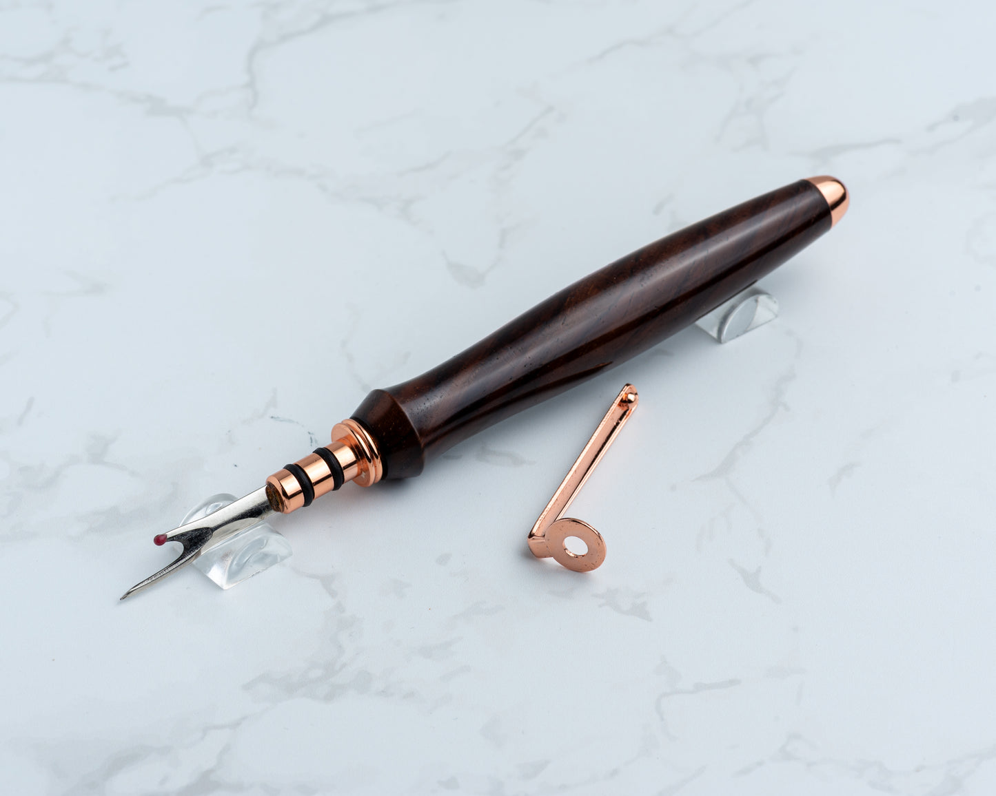 Single-Blade Seam Ripper w/ Removable Pocket Clip - Cocobolo Wood on Copper Plated Hardware