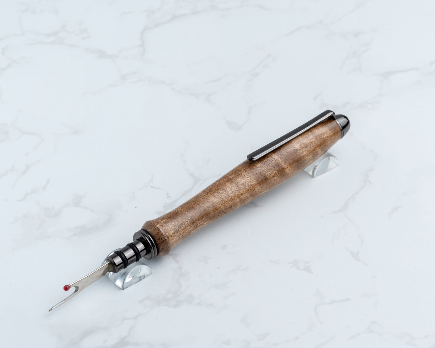 Single-Blade Seam Ripper w/ Removable Pocket Clip - English Walnut Wood on Gunmetal Hardware