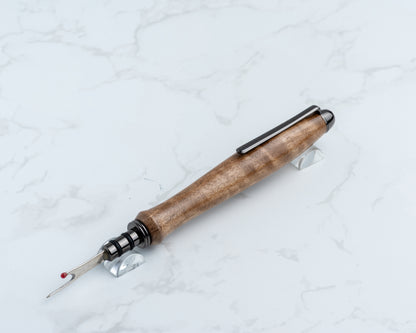 Single-Blade Seam Ripper w/ Removable Pocket Clip - English Walnut Wood on Gunmetal Hardware