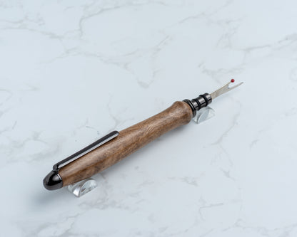 Single-Blade Seam Ripper w/ Removable Pocket Clip - English Walnut Wood on Gunmetal Hardware