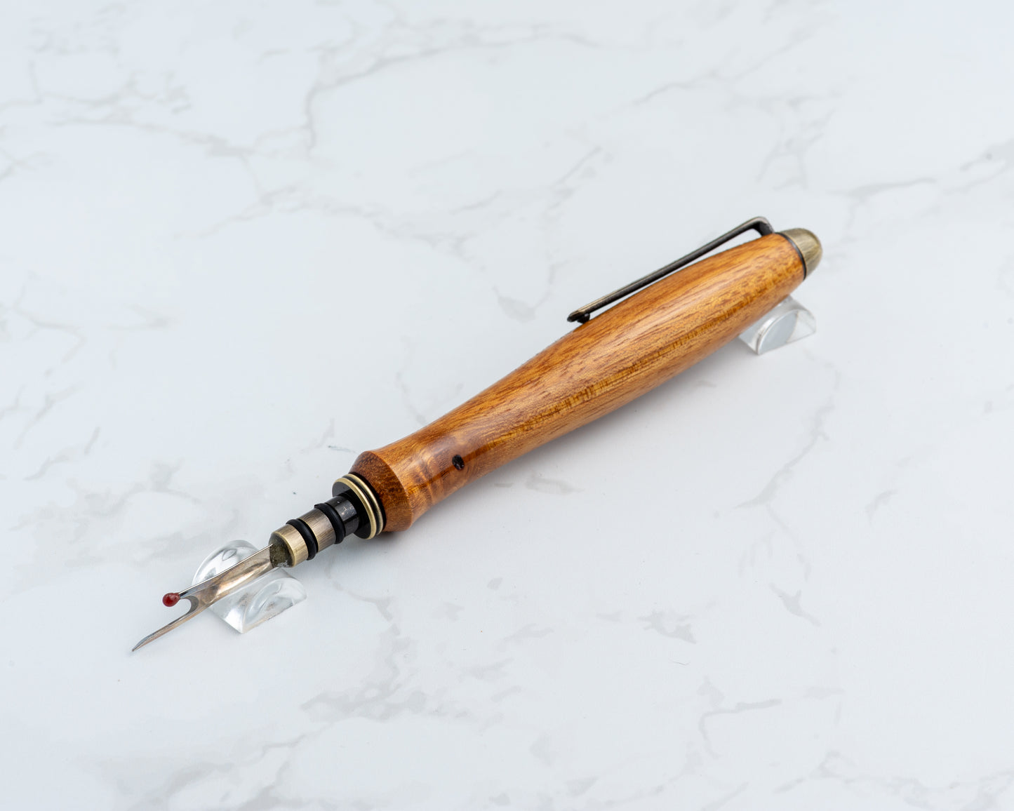 Single-Blade Seam Ripper w/ Removable Pocket Clip - Osage Orange Wood on "Antique" Brass Hardware
