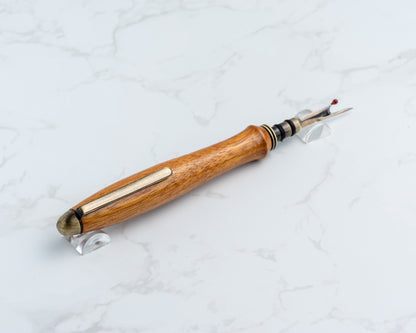 Single-Blade Seam Ripper w/ Removable Pocket Clip - Osage Orange Wood on "Antique" Brass Hardware