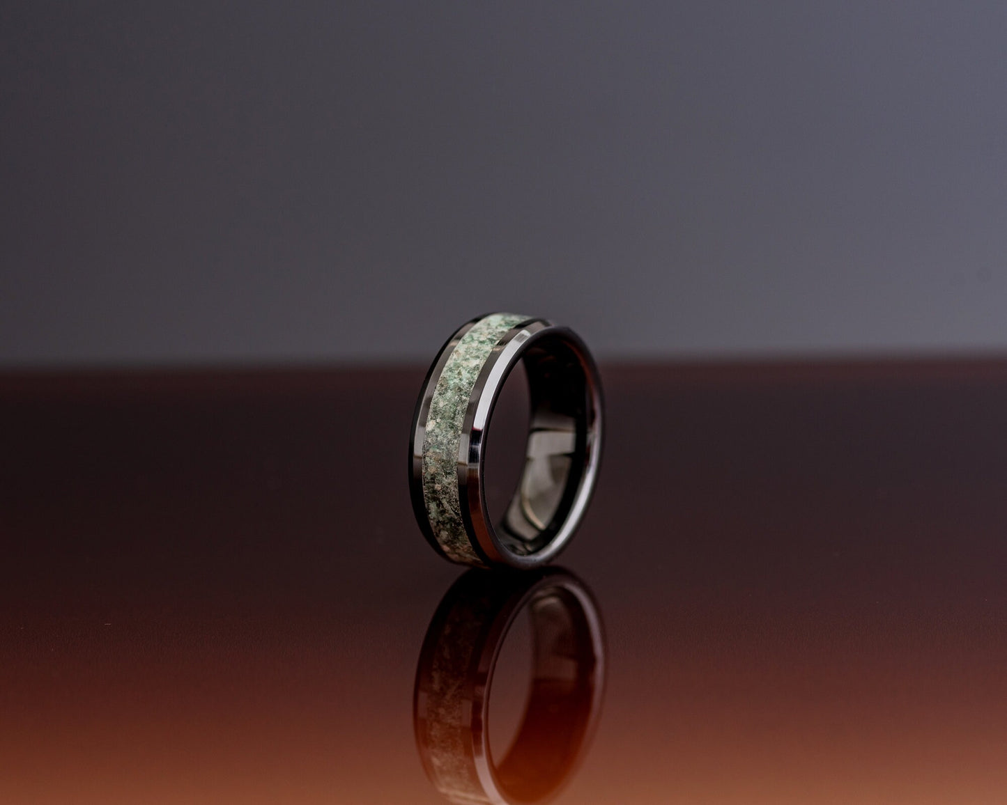 Black Ceramic Ring w/ Aventurine Stone Inlay Ring | Handcrafted Size 11 Ring