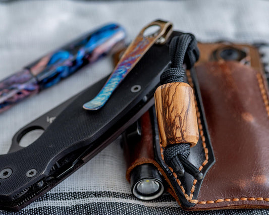 EDC Lanyard Bead - Hand Turned Extra-Large Bethlehem Olive Wood Bead - Solid Wood Paracord Bead for Pocket Knife/Zipper/Keychain