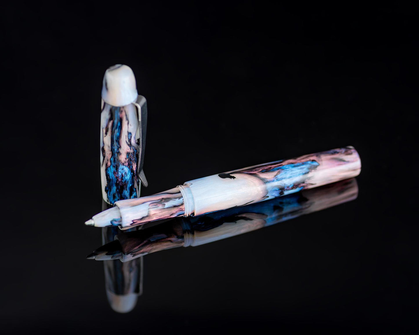 Handmade Ballpoint Pen | Polished Faux Abalone Resin Body for Parker-Style ISO G2 Refills - Bespoke Kitless Custom Rollerball Pen w/ Clip