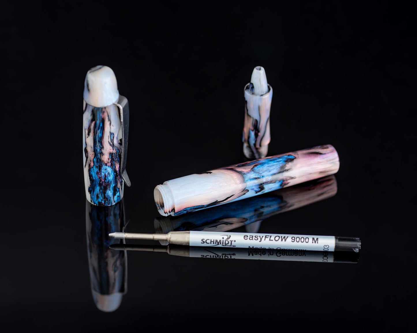 Handmade Ballpoint Pen | Polished Faux Abalone Resin Body for Parker-Style ISO G2 Refills - Bespoke Kitless Custom Rollerball Pen w/ Clip