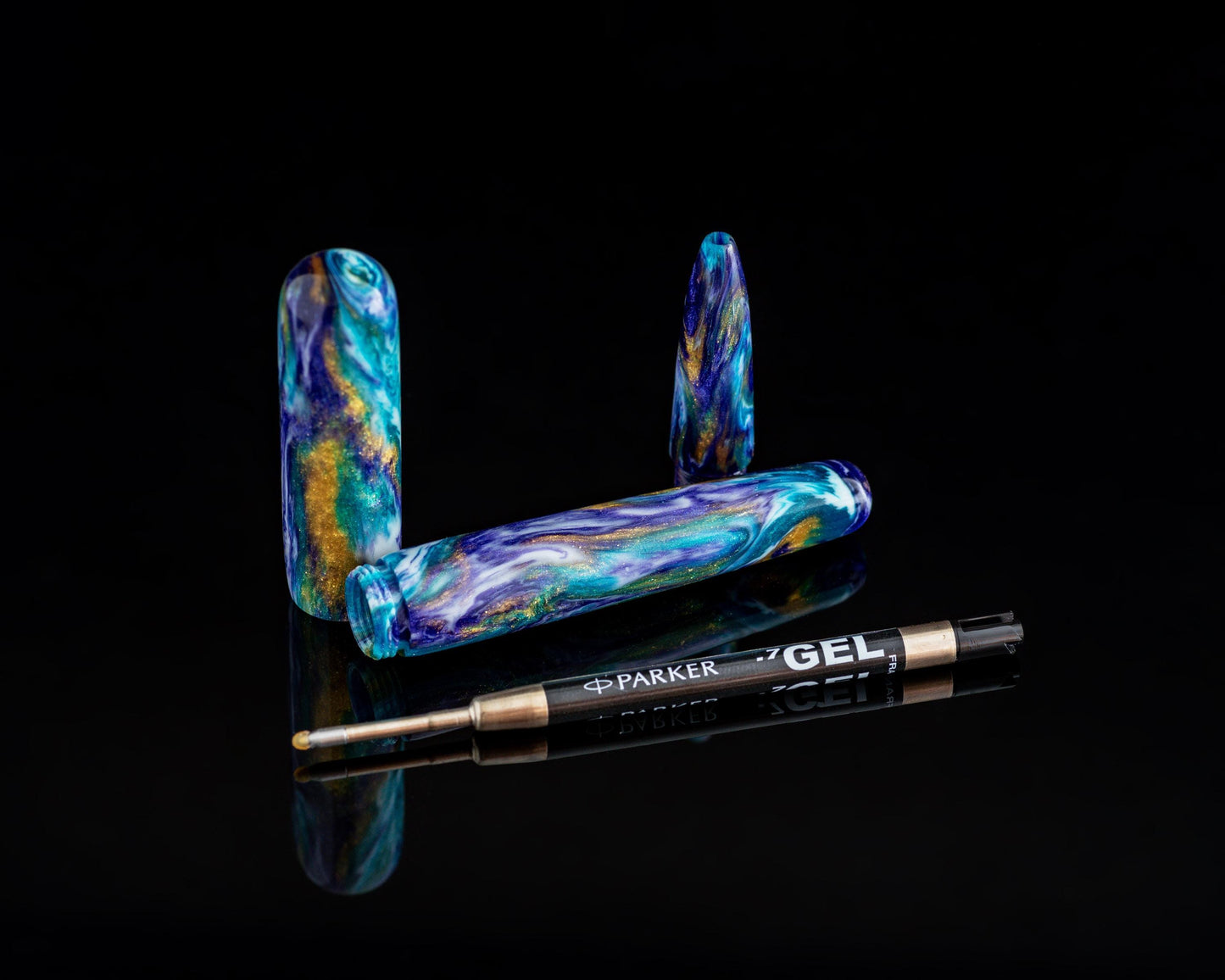 Handmade Ballpoint Desk Pen | "Mardi Gras" DiamondCast Body for Parker-Style ISO G2 Refills - Custom Bespoke Kitless Rollerball Pen- No Clip