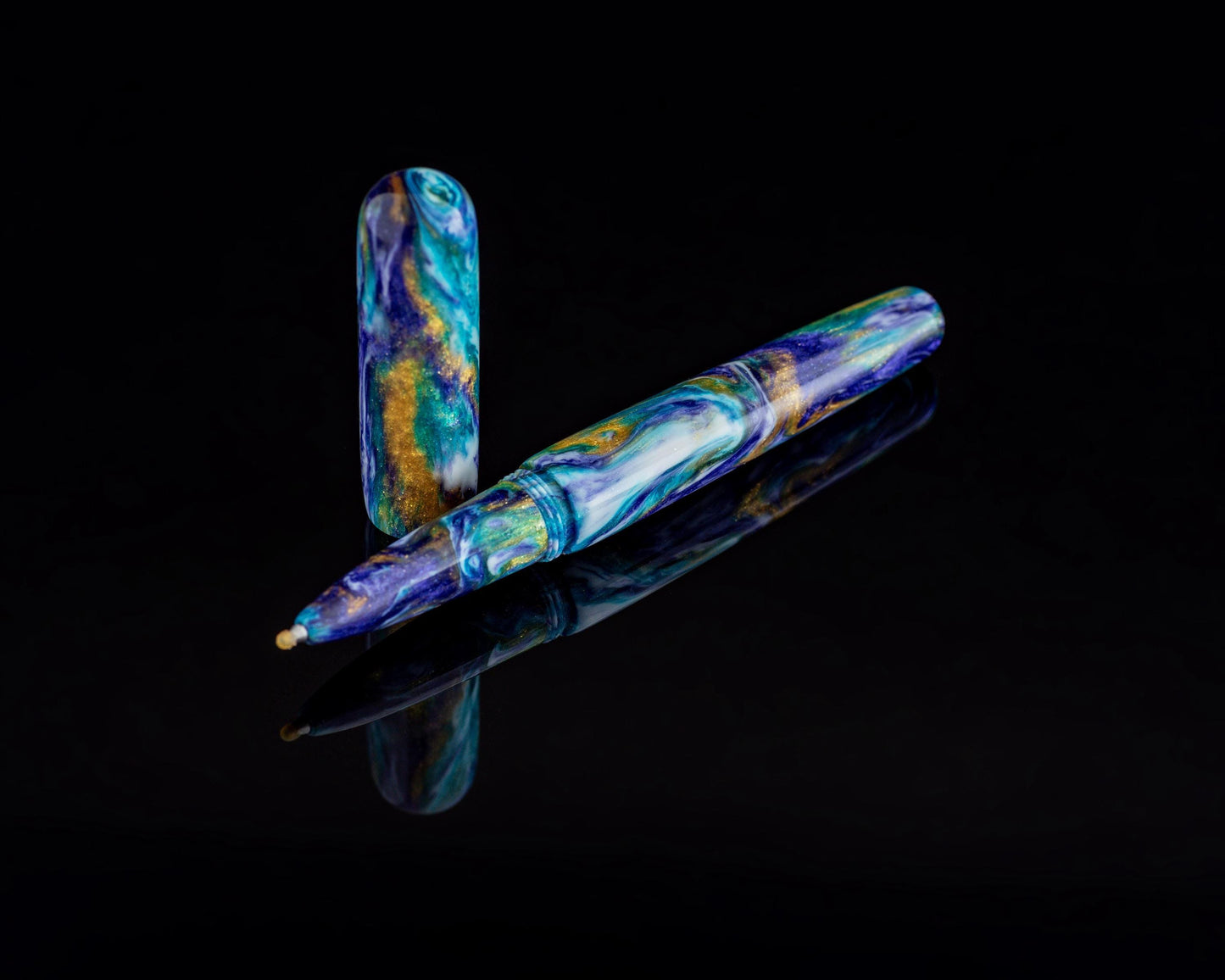 Handmade Ballpoint Desk Pen | "Mardi Gras" DiamondCast Body for Parker-Style ISO G2 Refills - Custom Bespoke Kitless Rollerball Pen- No Clip