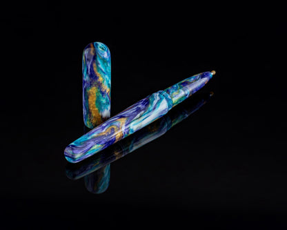 Handmade Ballpoint Desk Pen | "Mardi Gras" DiamondCast Body for Parker-Style ISO G2 Refills - Custom Bespoke Kitless Rollerball Pen- No Clip