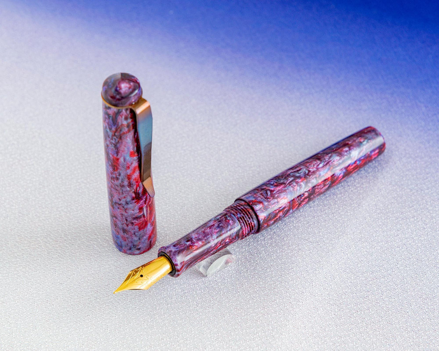 Handmade Fountain Pen - "Deep Space" Alumilite Resin Pen w/ Stainless Steel Clip for Jowo #6 Nibs | Handturned Bespoke Kitless Fountain Pen