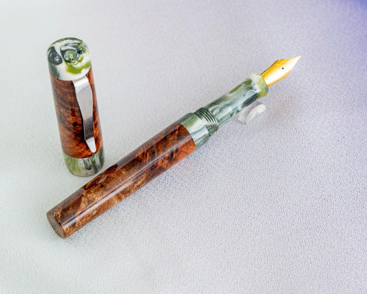 Primary Piece - "Jungle" | Handmade Chechen Burl & DiamondCast Fountain Pen w/ Stainless Steel Clip