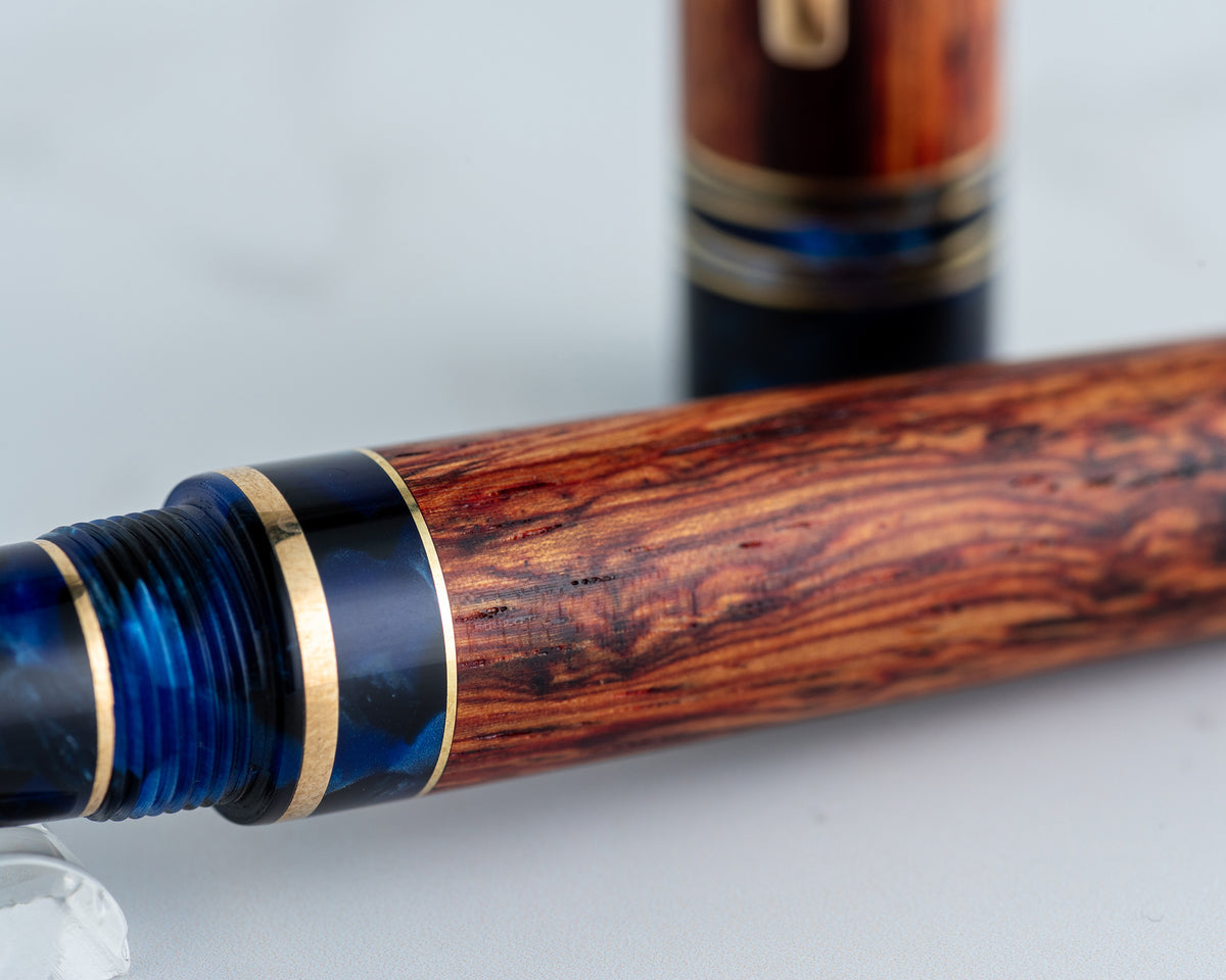 Premiere Piece - "Cerulean Rose" | Handmade Fountain Pen w/ Italian Acrylic & Burmese Rosewood