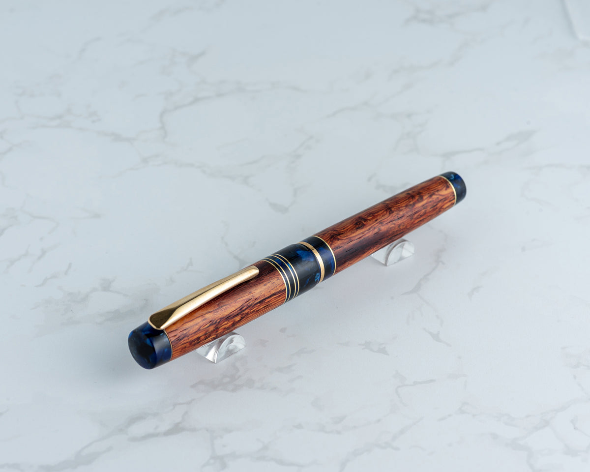 Premiere Piece - "Cerulean Rose" | Handmade Fountain Pen w/ Italian Acrylic & Burmese Rosewood