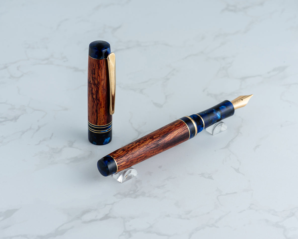 Premiere Piece - "Cerulean Rose" | Handmade Fountain Pen w/ Italian Acrylic & Burmese Rosewood