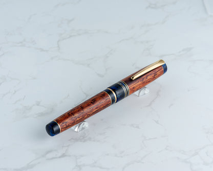 Premiere Piece - "Cerulean Rose" | Handmade Fountain Pen w/ Italian Acrylic & Burmese Rosewood