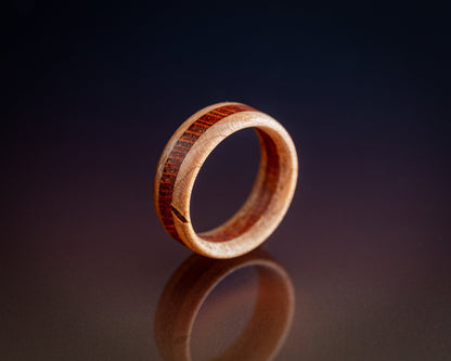 Hand Turned Wooden Ring - Laminated Curly Maple & Leopardwood