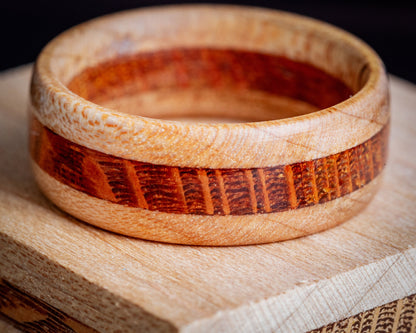 Hand Turned Wooden Ring - Laminated Curly Maple & Leopardwood