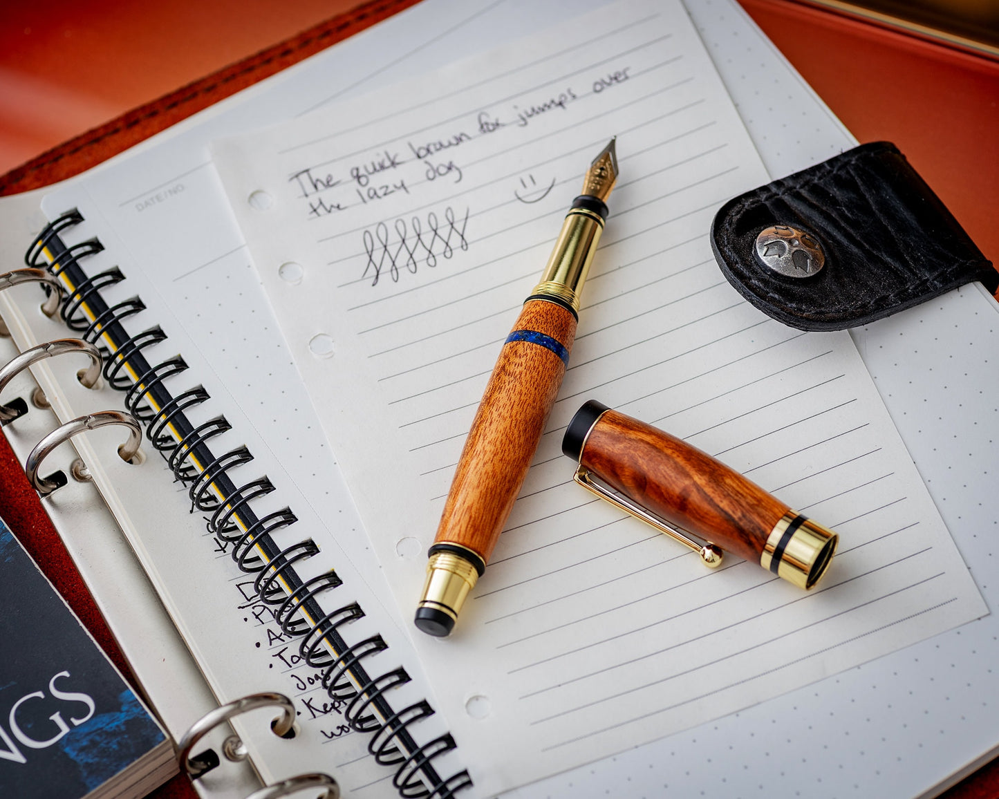 Handcrafted Tigerwood Pens | Classic Fountain/Rollerball Pens Handturned w/ Gold Hardware, Goncalo Alves Wood & Lapis Lazuli Inlay