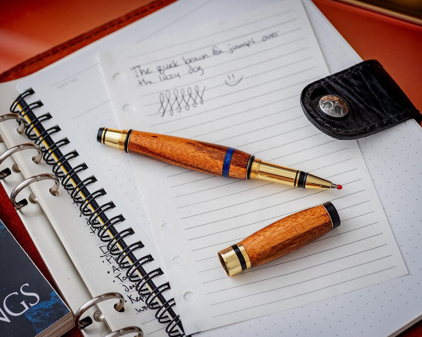 Handcrafted Tigerwood Pens | Classic Fountain/Rollerball Pens Handturned w/ Gold Hardware, Goncalo Alves Wood & Lapis Lazuli Inlay